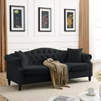 Canapé Chesterfield 3 places en velours noir 79 avec capitonnage - Canapé 3 places avec accoudoirs roulés et garniture cloutée pour salon (3S+3S)