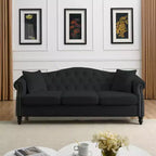 Canapé Chesterfield 3 places en velours noir 79 avec capitonnage - Canapé 3 places avec accoudoirs roulés et garniture cloutée pour salon (3S+3S)
