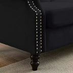 Canapé Chesterfield 3 places en velours noir 79 avec capitonnage - Canapé 3 places avec accoudoirs roulés et garniture cloutée pour salon (3S+3S)