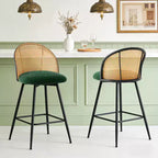 Bekrvio 26 Tabourets de Bar Pivotants Mid-Century Modern Lot de 2/3/4, Chaises de Bar Rembourrées Bouclées avec Dossier en Rotin et Pieds en Métal pour Comptoir de Cuisine