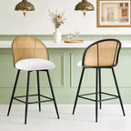 Bekrvio 26 Tabourets de Bar Pivotants Mid-Century Modern Lot de 2/3/4, Chaises de Bar Rembourrées Bouclées avec Dossier en Rotin et Pieds en Métal pour Comptoir de Cuisine