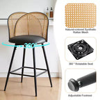 Tabourets de bar pivotants Bekrvio 26 Mid-Century Modern, lot de 2/3/4, chaises de bar rembourrées en similicuir avec dossier en rotin et pieds en métal pour comptoir de cuisine