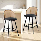 Tabourets de bar pivotants Bekrvio 26 Mid-Century Modern, lot de 2/3/4, chaises de bar rembourrées en similicuir avec dossier en rotin et pieds en métal pour comptoir de cuisine