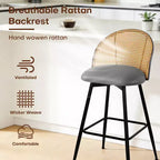 Tabourets de bar pivotants Bekrvio 26 Mid-Century Modern, lot de 2/3/4, chaises de bar rembourrées en similicuir avec dossier en rotin et pieds en métal pour comptoir de cuisine