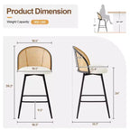 Tabourets de bar pivotants Bekrvio 26 Mid-Century Modern, lot de 2/3/4, chaises de bar rembourrées en similicuir avec dossier en rotin et pieds en métal pour comptoir de cuisine