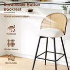 Tabourets de bar pivotants Bekrvio 26 Mid-Century Modern, lot de 2/3/4, chaises de bar rembourrées en similicuir avec dossier en rotin et pieds en métal pour comptoir de cuisine