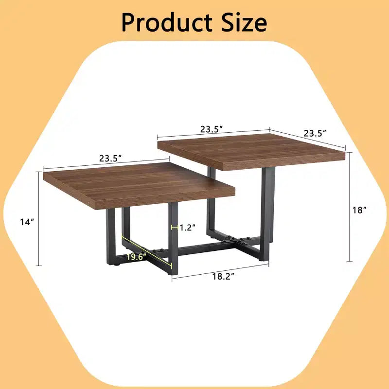 Table basse GDFStudio Aaron Double Plateau Bois Foncé 119cm avec Base en Métal Entrecroisée