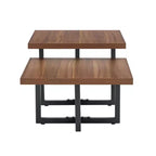 Table basse GDFStudio Aaron Double Plateau Bois Foncé 119cm avec Base en Métal Entrecroisée