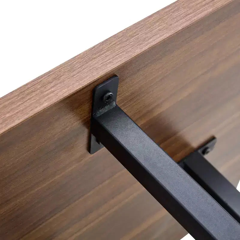 Table basse GDFStudio Aaron Double Plateau Bois Foncé 119cm avec Base en Métal Entrecroisée
