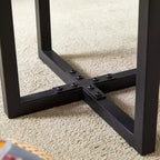 Table basse GDFStudio Aaron Double Plateau Bois Foncé 119cm avec Base en Métal Entrecroisée