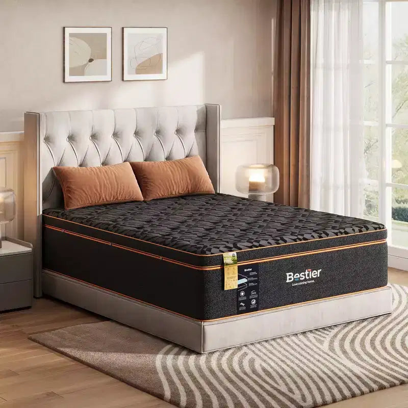 Bestier Matelas Queen Size 14 pouces, Matelas en mousse à mémoire de forme avec gel rafraîchissant Noir, Matelas en laine biologique, Soutien lombaire à ressorts pour un confort supérieur
