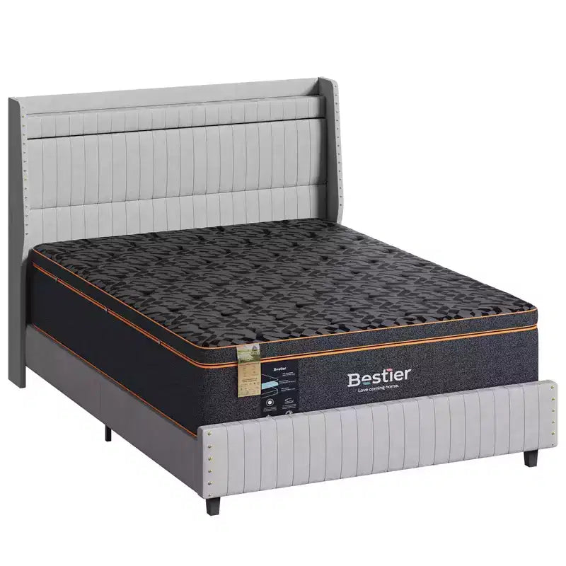 Bestier Matelas Queen Size 14 pouces, Matelas en mousse à mémoire de forme avec gel rafraîchissant Noir, Matelas en laine biologique, Soutien lombaire à ressorts pour un confort supérieur