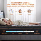 Bestier Matelas Queen Size 14 pouces, Matelas en mousse à mémoire de forme avec gel rafraîchissant Noir, Matelas en laine biologique, Soutien lombaire à ressorts pour un confort supérieur