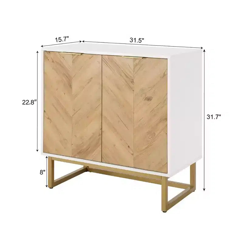 Meuble de rangement blanc et doré à 2 portes - Buffet moderne, Meuble d'appoint élégant pour salon