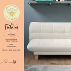 Canapé Enfant Rembourré en Fausse Fourrure de Mouton Buzz & Bloom avec Assise et Dossier Capitonnés, Pieds en Bois Guimauve