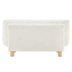 Canapé Enfant Rembourré en Fausse Fourrure de Mouton Buzz & Bloom avec Assise et Dossier Capitonnés, Pieds en Bois Guimauve