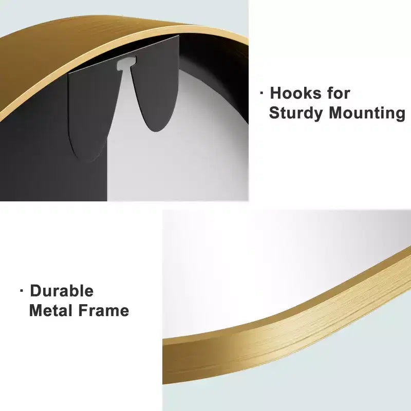 Miroir Suspendu Doré en Alliage d'Aluminium à Bord Mince, en Forme d'Arc à Angle Droit, 96*66*2.8cm (Installation Double-Face)