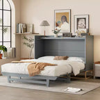 Whisen Modern Design Queen Size Murphy Bed, Folded into a Cabinet with Iron Legs