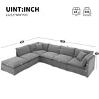 Whisen Canapé sectionnel modulaire 6 places 125,5 avec pouf mobile Tissu chenille siège large Combinaison libre pour salon appartement