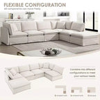 Whisen Canapé sectionnel modulaire 6 places 125,5 avec pouf mobile Tissu chenille siège large Combinaison libre pour salon appartement