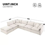 Whisen Canapé sectionnel modulaire 6 places 125,5 avec pouf mobile Tissu chenille siège large Combinaison libre pour salon appartement