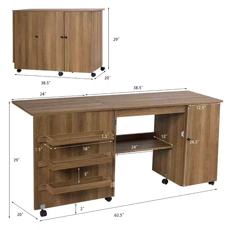 Table à coudre pliante Costway, étagères, meuble de rangement, chariot à roulettes, grand modèle