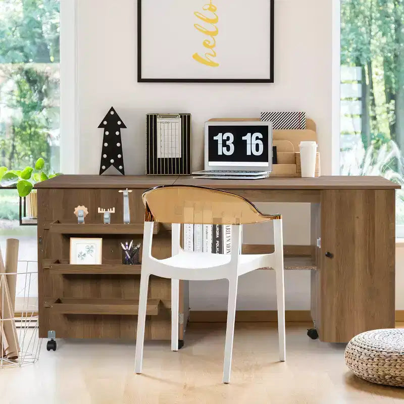 Table à coudre pliante Costway, étagères, meuble de rangement, chariot à roulettes, grand modèle