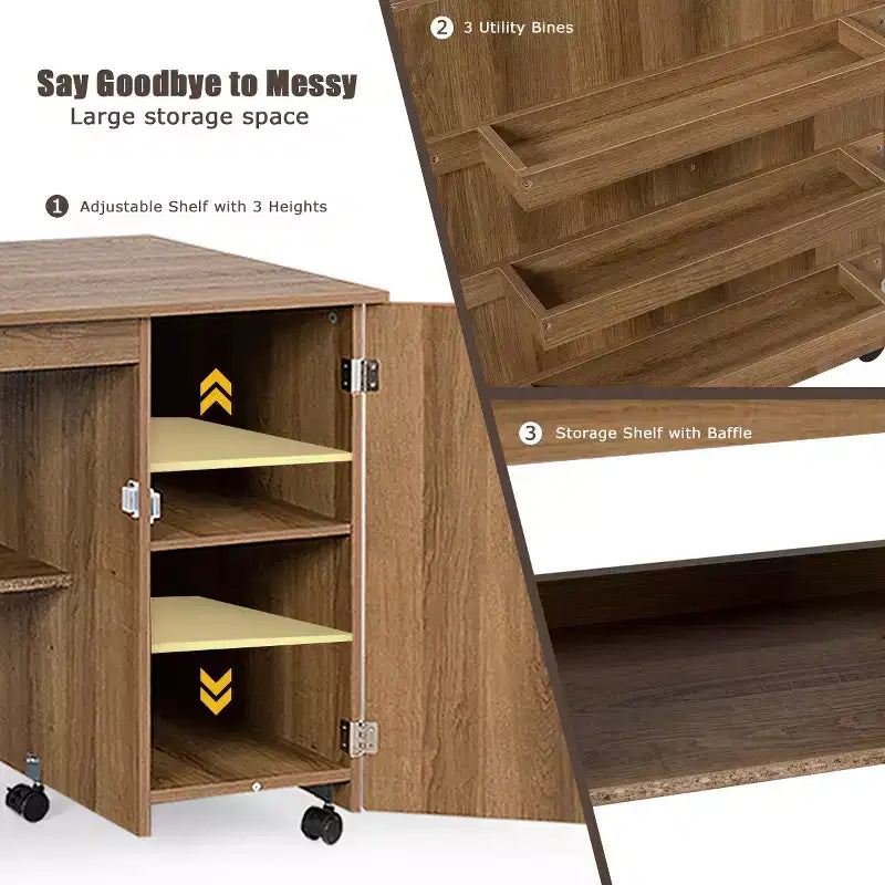 Table à coudre pliante Costway, étagères, meuble de rangement, chariot à roulettes, grand modèle