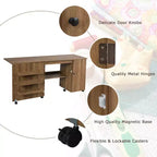 Table à coudre pliante Costway, étagères, meuble de rangement, chariot à roulettes, grand modèle