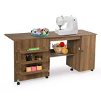 Table à coudre pliante Costway, étagères, meuble de rangement, chariot à roulettes, grand modèle