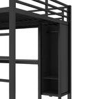 Lit mezzanine en métal double/grand format avec armoire et bureau en L, lit mezzanine robuste avec casiers de rangement et étagères, blanc/noir - ModernLuxe