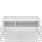 Lit mezzanine en métal double/grand format avec armoire et bureau en L, lit mezzanine robuste avec casiers de rangement et étagères, blanc/noir - ModernLuxe