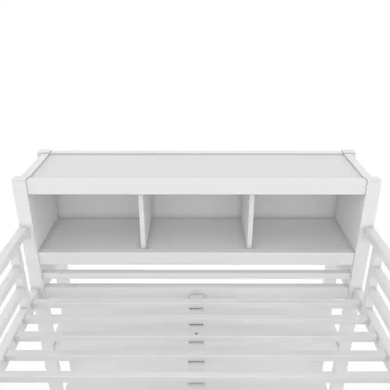 Lit mezzanine en métal double/grand format avec armoire et bureau en L, lit mezzanine robuste avec casiers de rangement et étagères, blanc/noir - ModernLuxe