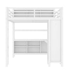 Lit mezzanine en métal double/grand format avec armoire et bureau en L, lit mezzanine robuste avec casiers de rangement et étagères, blanc/noir - ModernLuxe