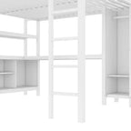 Lit mezzanine en métal double/grand format avec armoire et bureau en L, lit mezzanine robuste avec casiers de rangement et étagères, blanc/noir - ModernLuxe