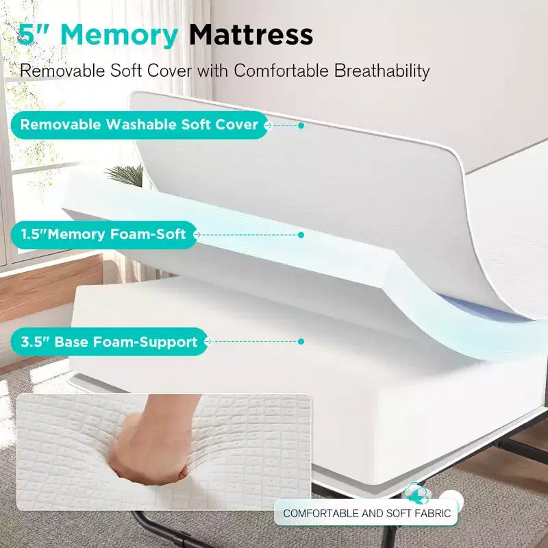 Lit pliant EROMMY Super Single 79 cm (31'') de large avec matelas inclus, lit de jour