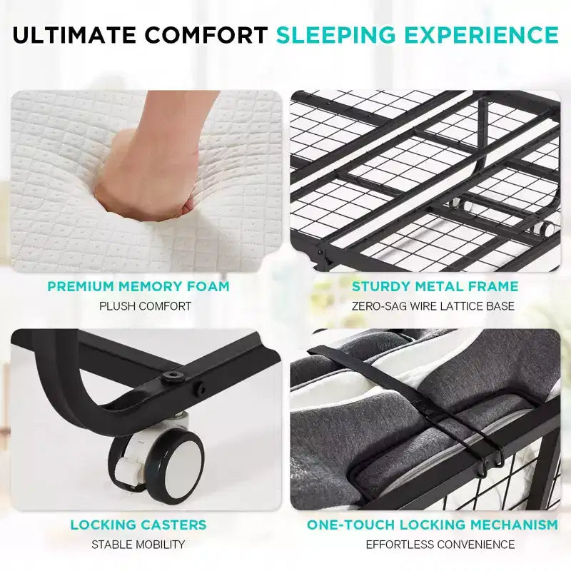 Lit pliant EROMMY Super Single 79 cm (31'') de large avec matelas inclus, lit de jour