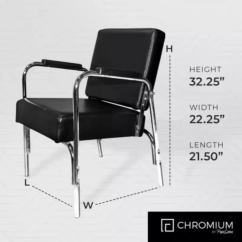 PureSana Chromium Ella Fauteuil de coiffure inclinable en vinyle, Fauteuil de séchoir professionnel Anastasia en vinyle, Noir
