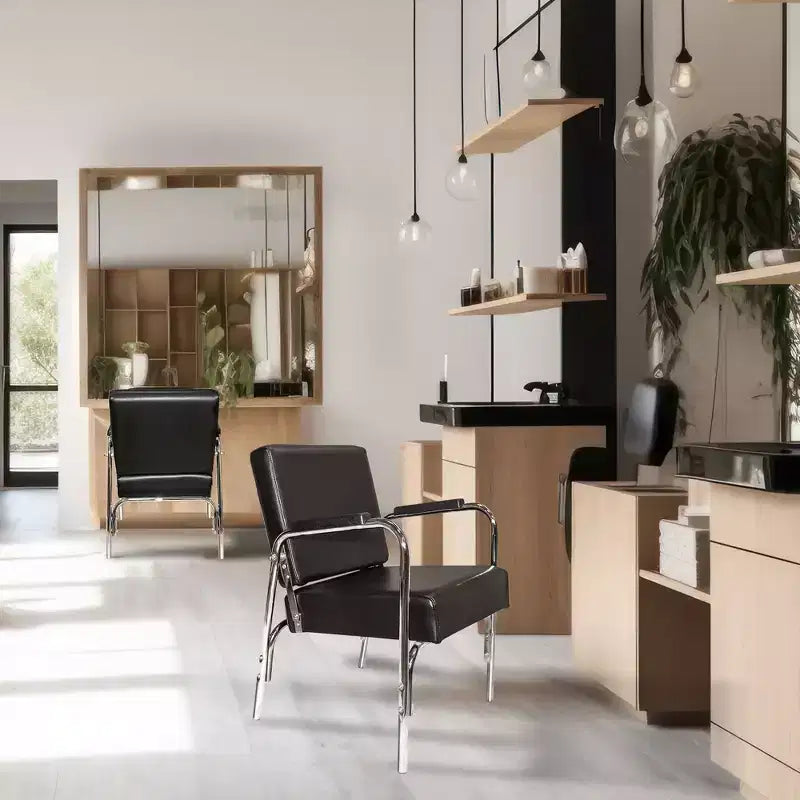 PureSana Chromium Ella Fauteuil de coiffure inclinable en vinyle, Fauteuil de séchoir professionnel Anastasia en vinyle, Noir