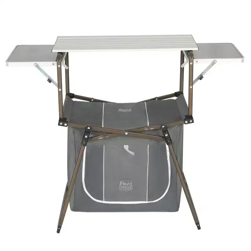 TIMBER RIDGE Folding Camping Kitchen Table  Lightweight Aluminum Cook Station with Storage & Carry Bag, Portable BBQ Grill Table, Gray.