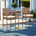 EROMMY Outdoor Patio Wicker Bar Stools Set Of 2, Pe Wicker Rattan Bar Stools With Removable Cushions, Ergonomic Armrests & Backrest