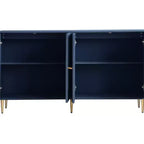 Buffet Bahut Meuble de Rangement en Bois Laqué Bleu Moderne à 4 Portes