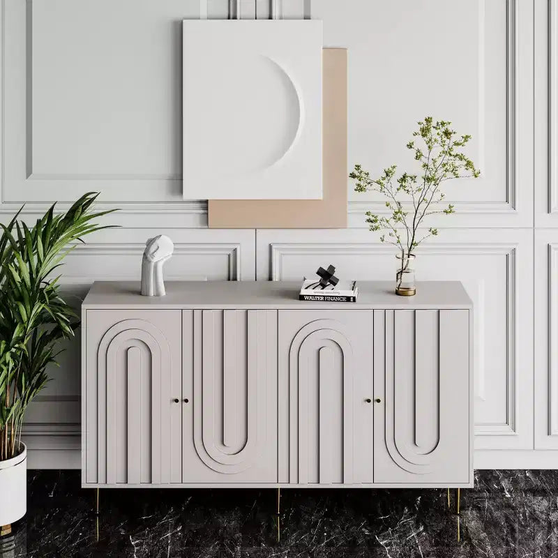 Buffet Bahut Meuble de Rangement en Bois Laqué Bleu Moderne à 4 Portes