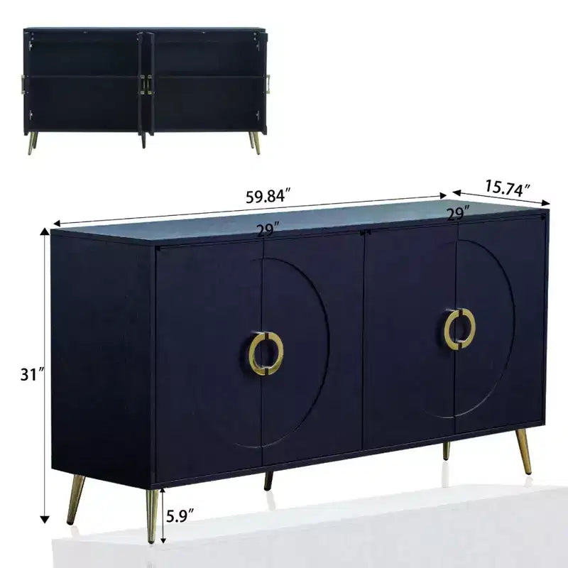 Buffet de salle à manger moderne en bois laqué 4 portes, armoire de rangement