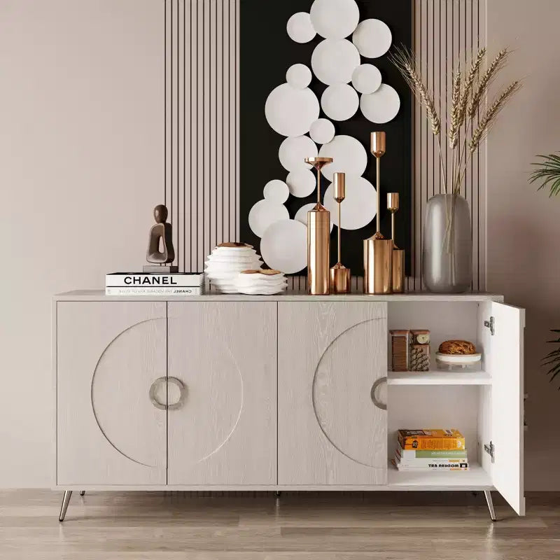Buffet de salle à manger moderne en bois laqué 4 portes, armoire de rangement