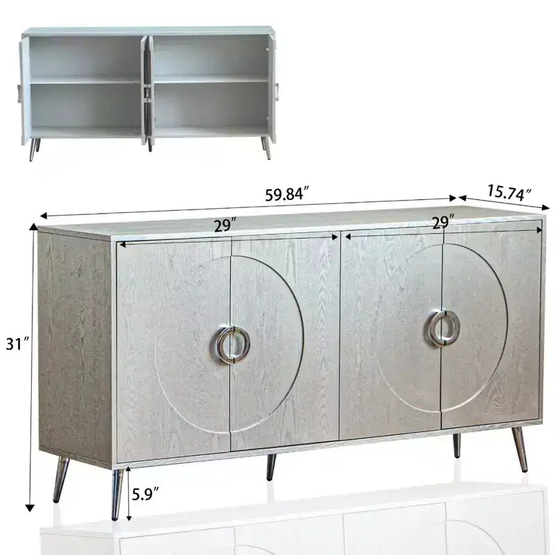 Buffet de salle à manger moderne en bois laqué 4 portes, armoire de rangement