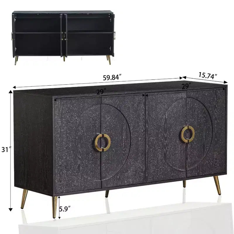 Buffet de salle à manger moderne en bois laqué 4 portes, armoire de rangement