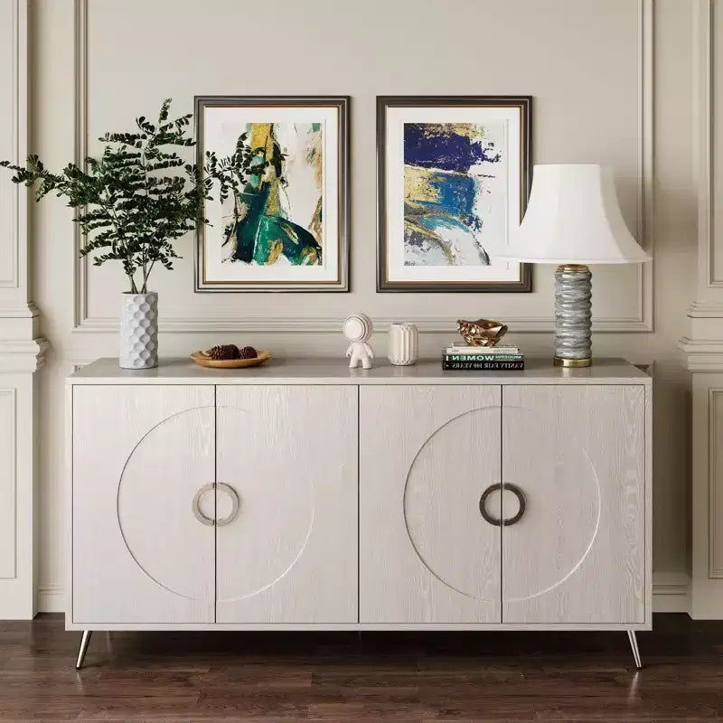 Buffet de salle à manger moderne en bois laqué 4 portes, armoire de rangement