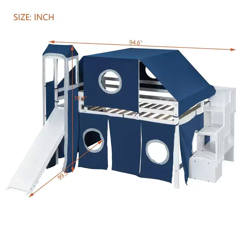 Lit mezzanine Whisen double avec tente et tour
