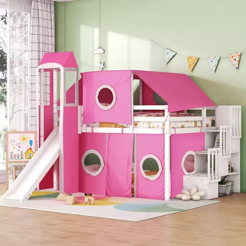 Lit mezzanine Whisen double avec tente et tour
